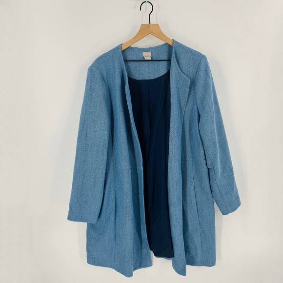 Chico’s Women’s Open Front Coat Blue Longline Blazer Lightweight Size 4 XXL - Picture 1 of 6